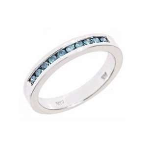 10K White Gold Channel Blue Diamond Mens Wedding Anniversary Band Ring 