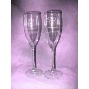  Bridal Party Wedding Toasting Flutes with Double Hearts 