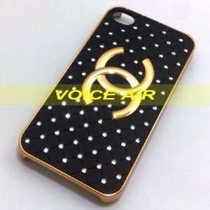  Designer Iphone 4/4s Chanel CC Gold Logo Grid Case (Black 