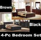   Faux Leather Wooden Sleigh Queen King Bed 4 Pc Set Bedroom Furnitur