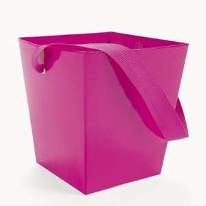 Hot Pink Cardboard Bucket With Ribbon Handle 6 Count  