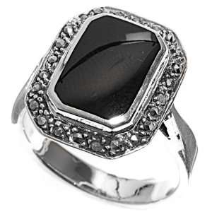   Sterling Silver Marcasite Rings with Black Onyx   Sizes 6 10 Jewelry