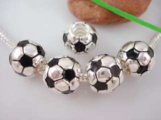 10pcs Black Charm soccer ball Beads Fits Bracelet D06  