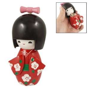  Amico Wooden Toy Pink Bow Tie Smiling Girl Kokeshi Doll Toy 