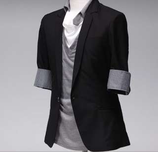 Half Sleeve One Button Mens Super Slim Fit Black Suit  