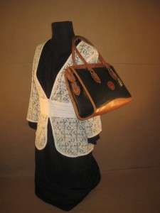 DOONEY & BOURKE Vintage Black Leather Tan Trim Boston Handbag Satchel 