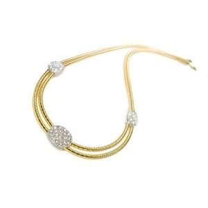 18K Yellow Gold Multi Strand Hand Woven Necklace with Diamond Oval 