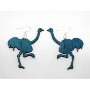  Teal Ostrich Bird Wooden Earrings: GTJ: Jewelry