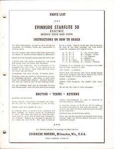 1959 Evinrude Starflite 50 50518 50519 Outboard Parts Catalog  
