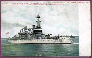 1900s PC Battleship BB 2 USS Massachusetts Postcard  