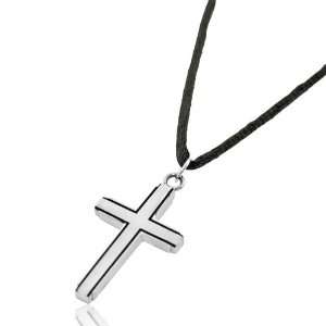   steel Outline Cross Necklace With 20 Silk Cord Necklace Jewelry
