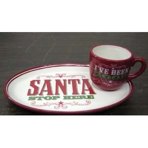  Christmas 20112098 Santa Stop Here Cookie Plate & Cup: Everything Else