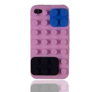  Pink Block Silicone Case for Iphone 4 & 4S Cell Phones 