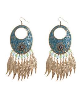 Turquoise (Blue) Turquoise Leaf Tassle Earrings  249014048  New Look