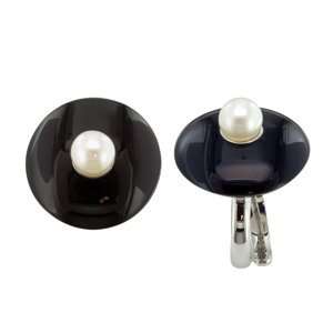 Round Onyx Statement Ring with 7 7.5mm White Akoya Pearl 