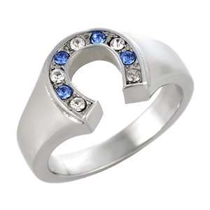 SH068BNNH Ladies Horseshoe Blue and Clear CZ Diamond Fashion Ring (12)