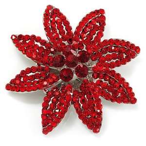   Hot Red Swarovski Crystal Bridal Corsage Brooch (Silver Tone): Jewelry
