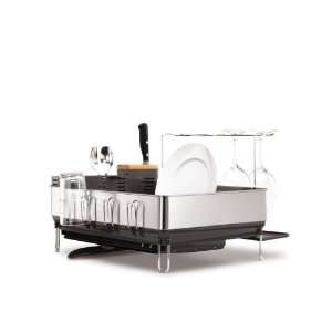 simplehuman Steel Frame Dishrack with Wine Glass Holder and Bamboo 