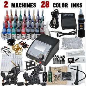Tattoo kit 2 machines High Qualtiy power supply color inks needles set 