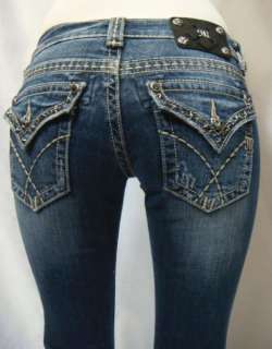 NWT MISS ME Triple Pick Stitch Stars Studs Crystals Bootcut Jeans 