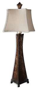 Hammered Metal Copper Triangle Buffet Table Lamp  