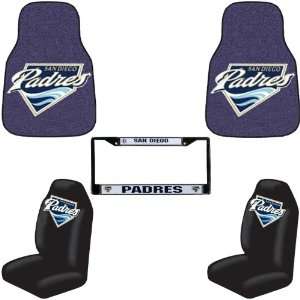 MLB San Diego Padres 5 PC Auto Accessories Combo Kit   Carpet Fan 