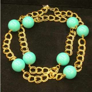 Vintage Kenneth J Lane Chain & Turquoise Bead Necklace  