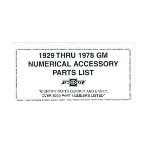    1929 1939 1949 1959 1969 1978 CHEVROLET Parts Book List Automotive