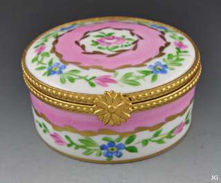 Small Hand Painted French Limoges Pink Floral Trinket Box  