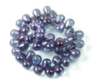 50 Czech Glass Teardrop Beads  Transparent Amethyst  