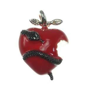  Red Enamel Heart Pendant   Snake  Sterling Silver Jewelry
