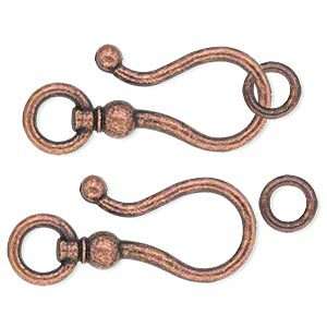Hook & Eye Clasp Antiqued Copper Pewter 30x15mm 10 sets  