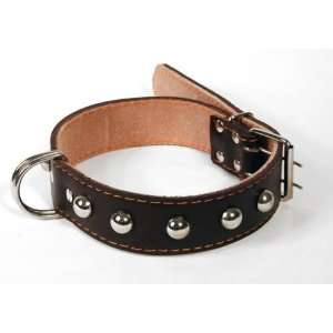 27 Leather Studded Dog Collar   Brown 