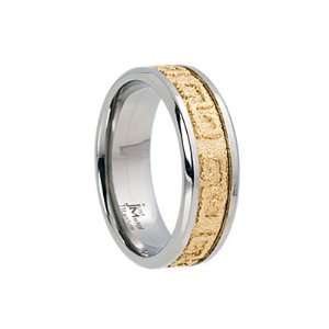   Ring with IP Yellow Gold Hammered Greek Key Center, 5.0: Jewelry