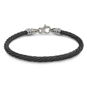    EDWARD MIRELL 4mm Black Titanium Cable Bracelet   Mens Jewelry