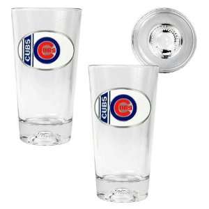 Chicago Cubs MLB 2pc Pint Ale Glass Set with Baseball Bottom   Oval 