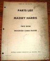 Massey Harris 2 Row Mounted Corn Picker Parts Catalog  