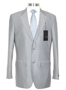 425 Alfani 38R Mens Silver Gray Neat Textured Wool Silk Suit  