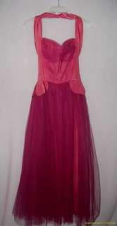 Vintage 50s Lorrie Deb Party Dress Halter Hot Pnk Tulle  
