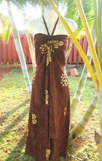 Brown Floral Hawaiian Muu Muu Butterfly Hem Dress S/M  