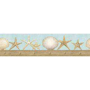 The Wallpaper Company 8 in X 10 in Blue And Tan Seashell Border Sample 