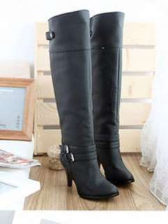 Womens PU leather high heeled shoes knee high boots  