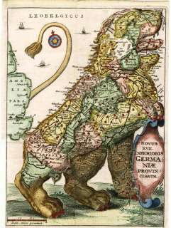 Antique Map,Netherlands,Belgium,LION SHAPE ,Strada,1648  