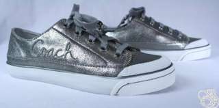 COACH Flame Metallic Dusted Suede Silver Sneakers Womens Shoes A1046 