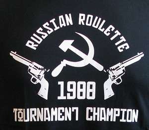 Shirt Russian Roulette Tournament Mafia KGB Gun L  