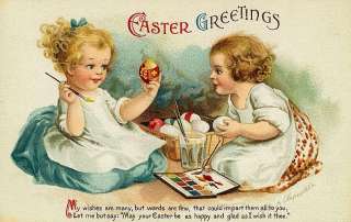 Easter Fabric Block Vintage Postcard Easter Eggs  
