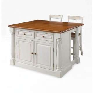 Home Styles Monarch Kitchen Island in White With Oak Top and Two 