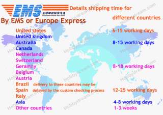 The shipping time is about 1 to 3 weeks by ems or europe express to 