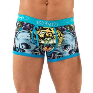 Ed Hardy Blue Open Mouth Tiger Neon Trunk Brief  