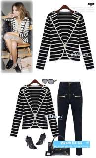 New Womens Lapel Casual Stripe Suits Blazer Jacket Outerwear 2 Color 